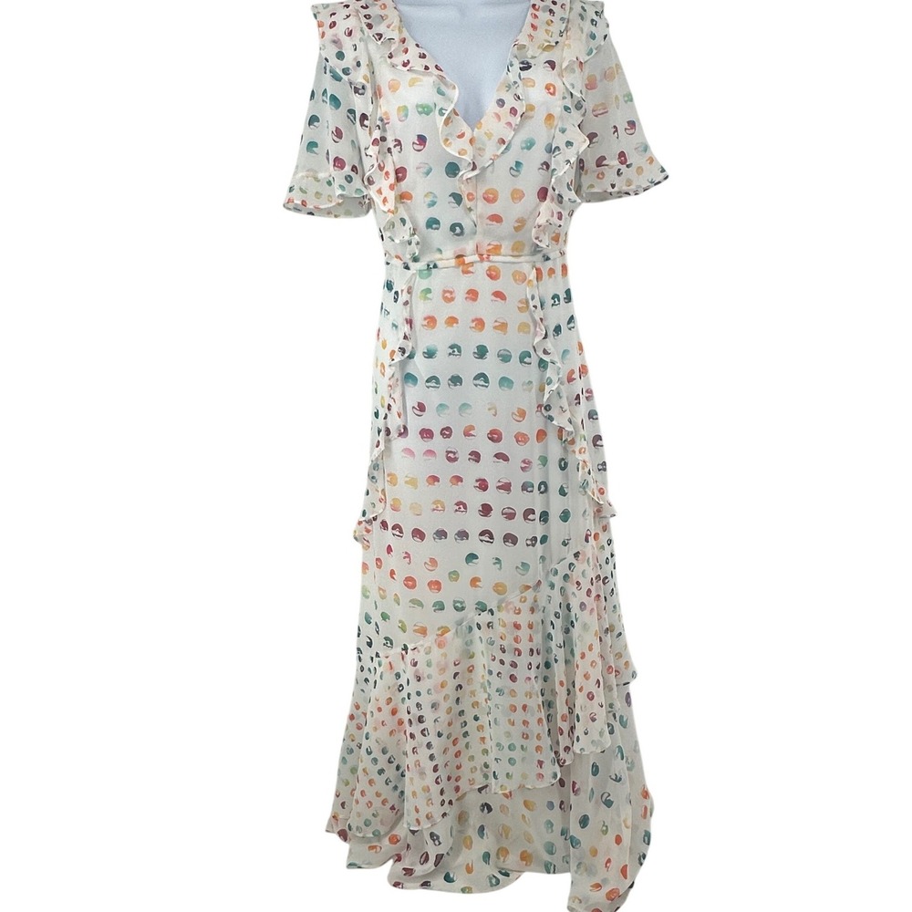 ML Monique Lhuillier Ruffle Tiered Maxi Dress Polka Dot Romantic Designer 6